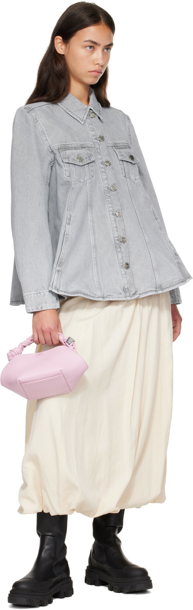 GANNI Gray Rigid Denim A-Line Overshirt