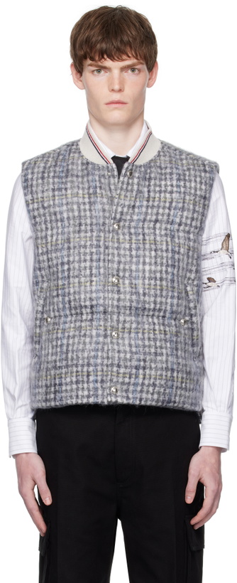 Photo: Thom Browne Gray Gunclub Check Hair Mohair Down Vest