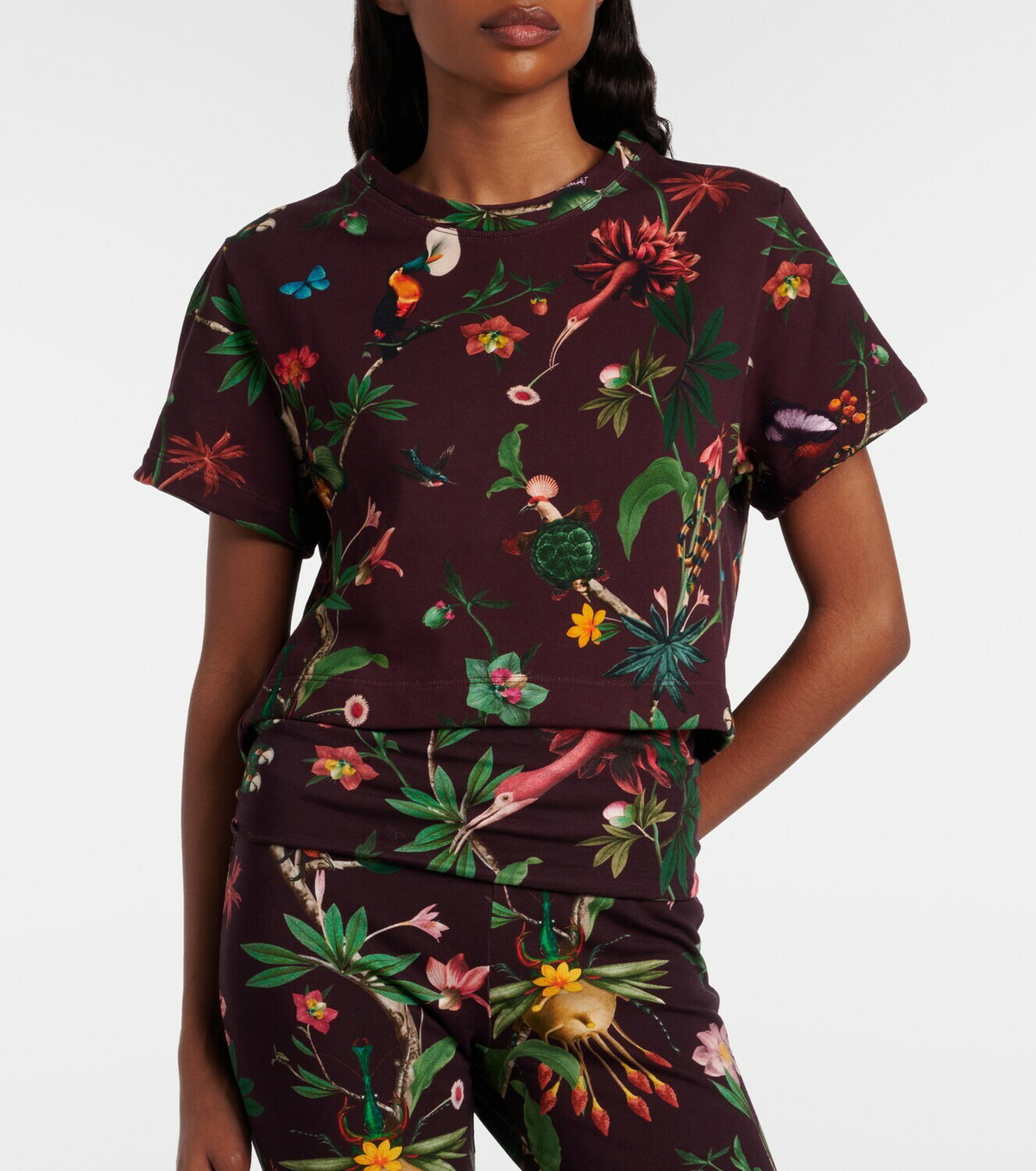 La DoubleJ La Scala feather-trimmed printed cotton T-shirt