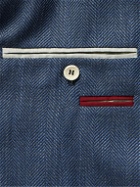 Brunello Cucinelli - Herringbone Wool, Silk and Linen-Blend Blazer - Blue