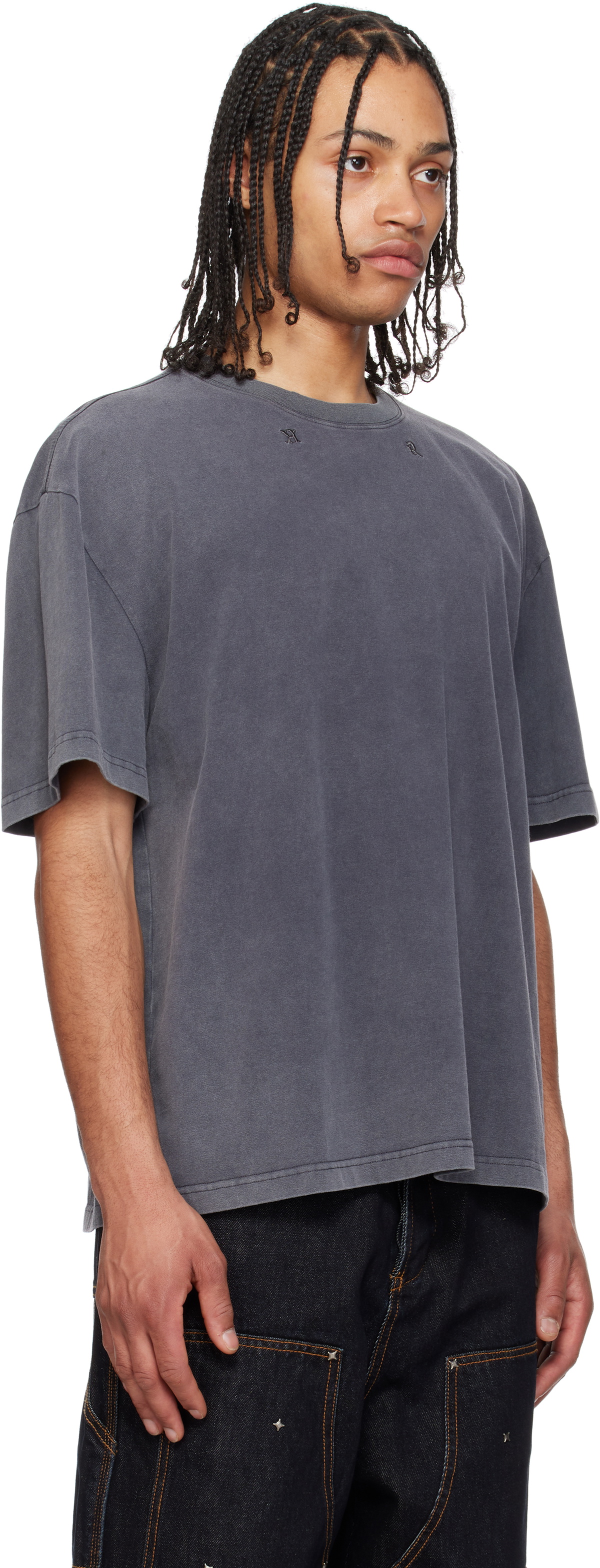 KUSIKOHC Gray Flower Printed T-shirt