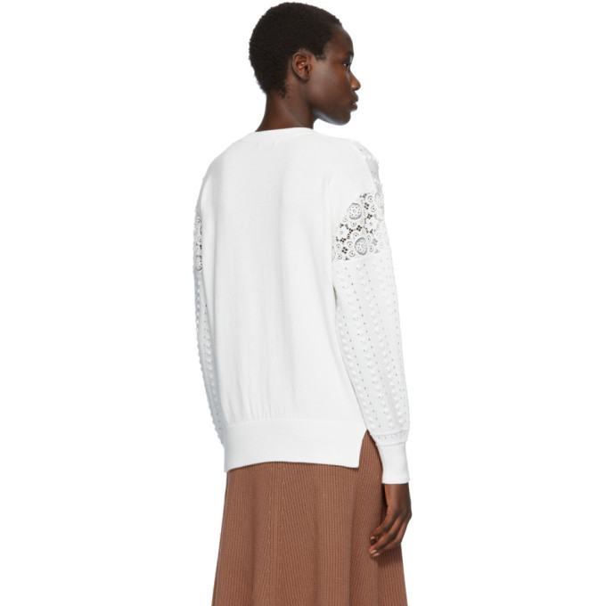 See by Chloe White Lace V-Neck Sweater