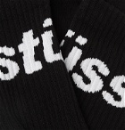 Stüssy - Logo-Jacquard Ribbed Cotton-Blend Socks - Black
