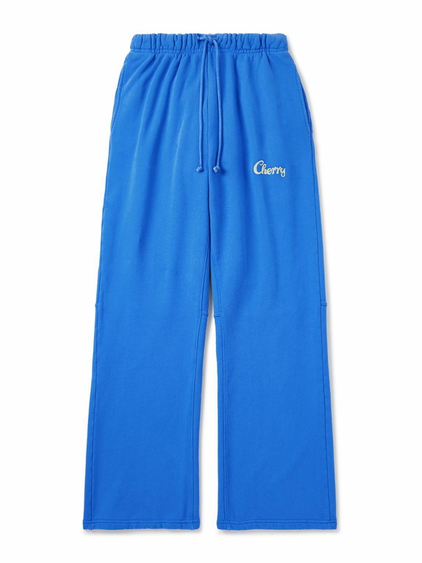 Photo: Cherry Los Angeles - Straight-Leg Logo-Embroidered Cotton-Jersey Sweatpants - Blue