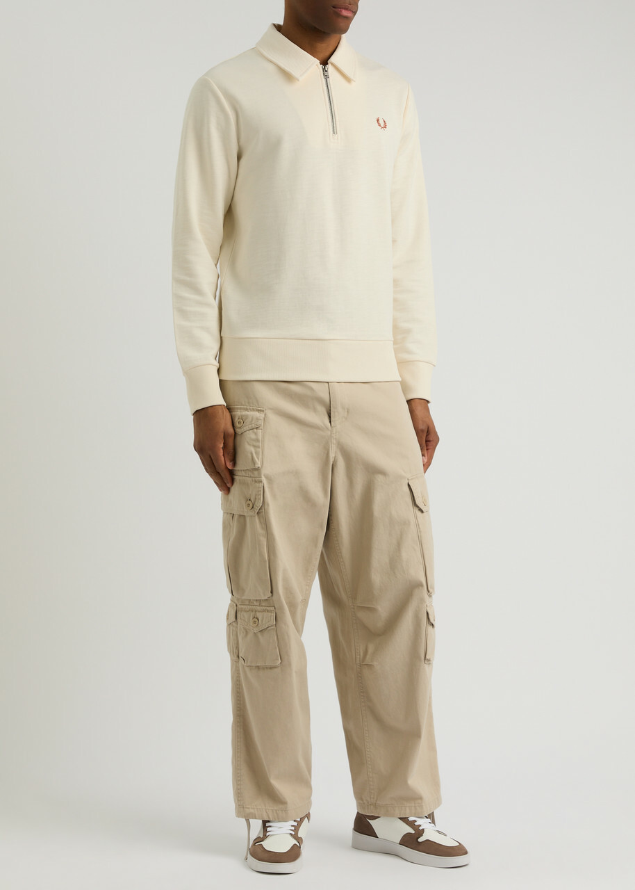 Fred Perry Logo Half-zip Cotton Sweatshirt Cream