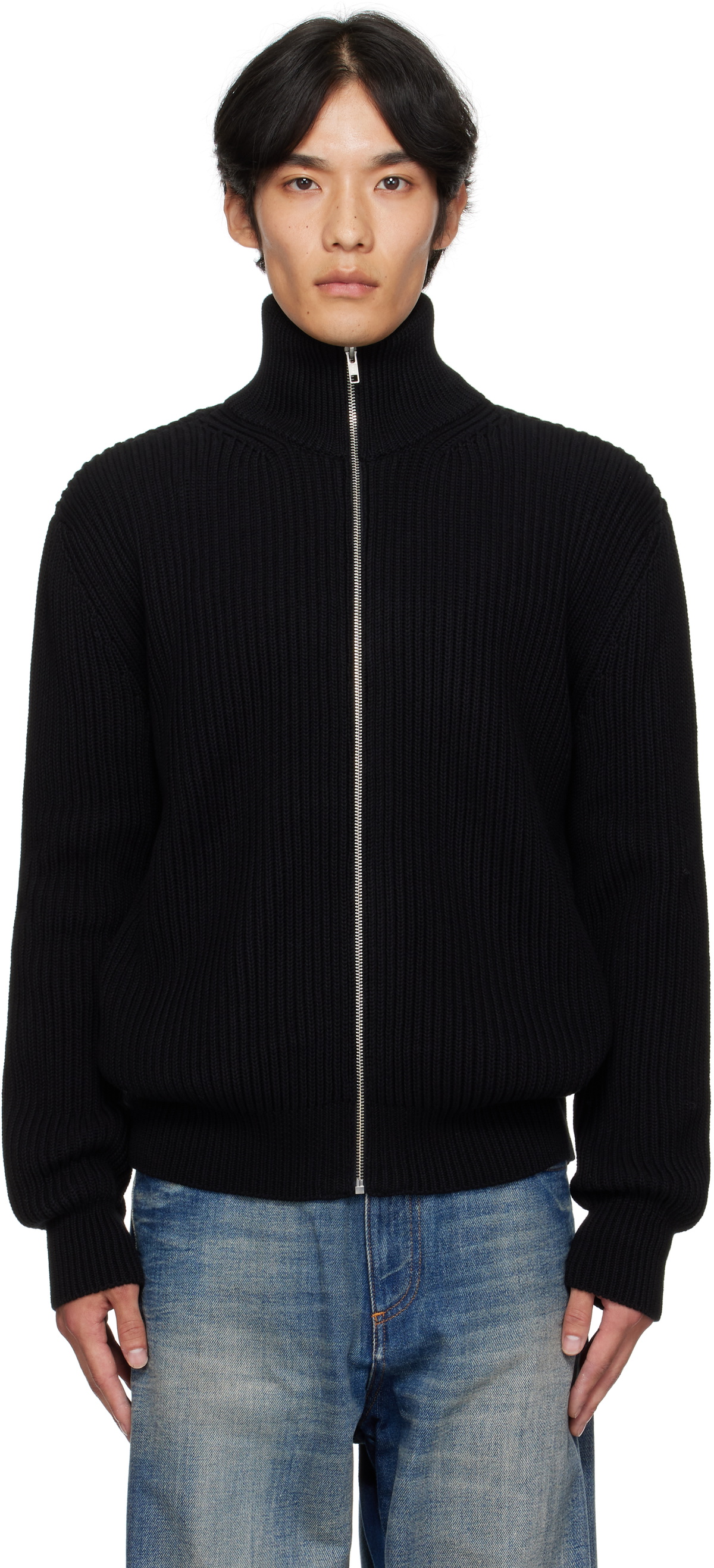 MM6 Maison Margiela Black Ribbed Knit Sports Jacket MM6 Maison Margiela
