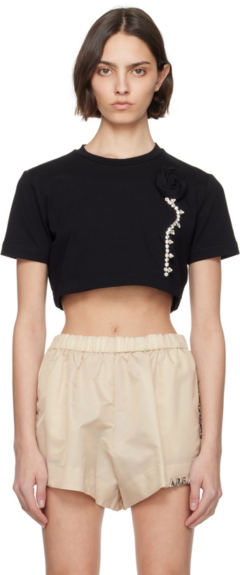 Photo: AREA Black Crystal Rosette Cropped T-shirt