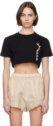 AREA Black Crystal Rosette Cropped T-shirt