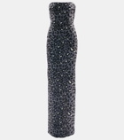 Alex Perry Leopard-print strapless velvet midi dress