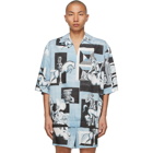 Dolce and Gabbana Blue and White Cotton Printed Short Sleeve Shirt