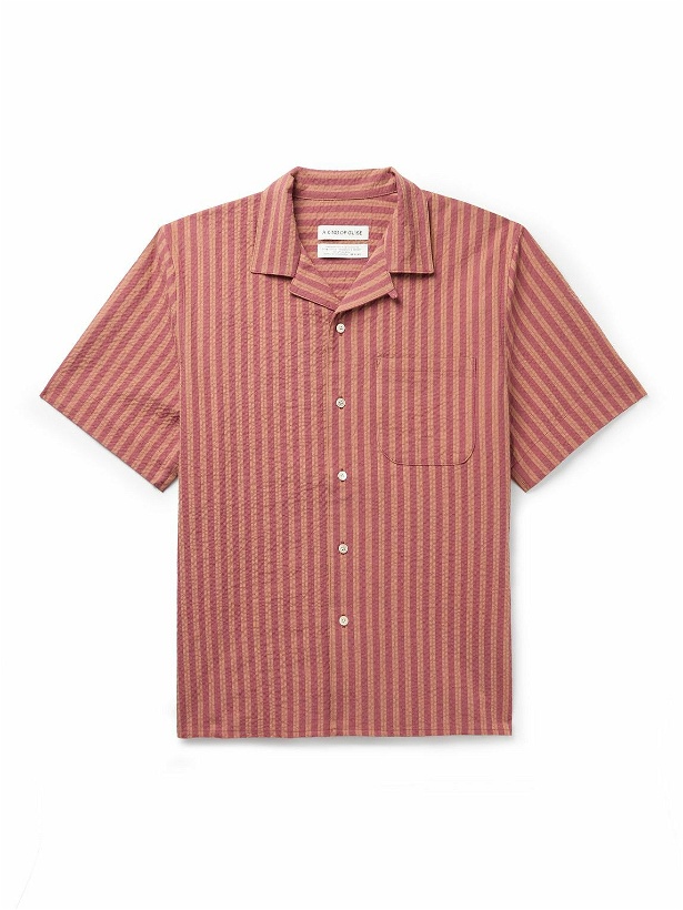 Photo: A Kind Of Guise - Gioia Convertible-Collar Striped Cotton-Blend Seersucker Shirt - Brown