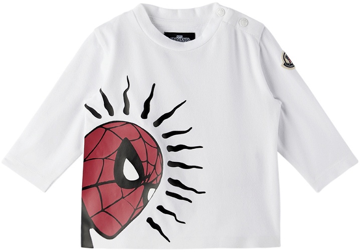 Photo: Moncler Enfant Baby White Spider-Man Long Sleeve T-Shirt