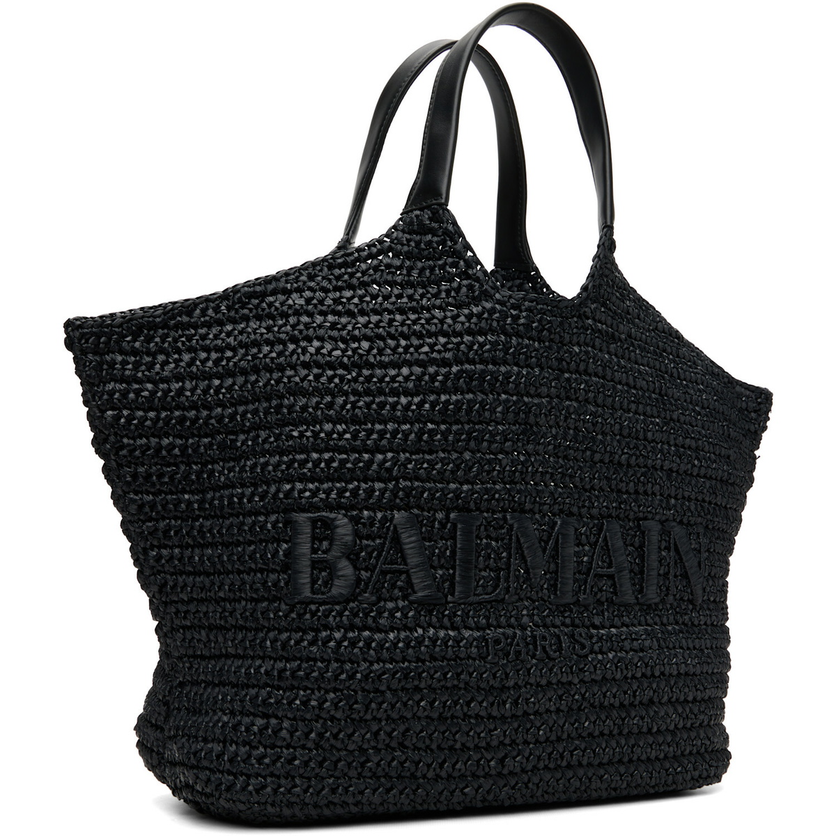 BALMAIN Black 'BALMAIN' Crochet Tote
