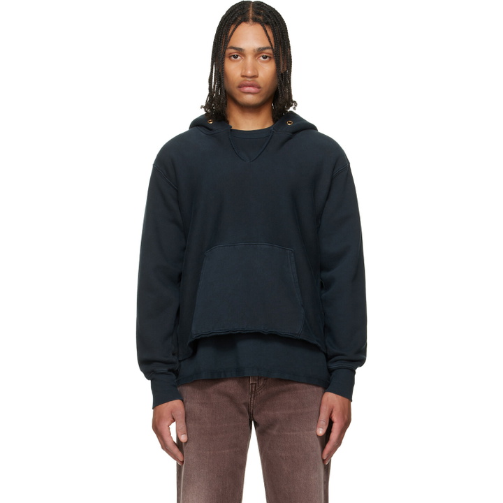 Photo: Les Tien Black Heavyweight Raw Cropped Hoodie