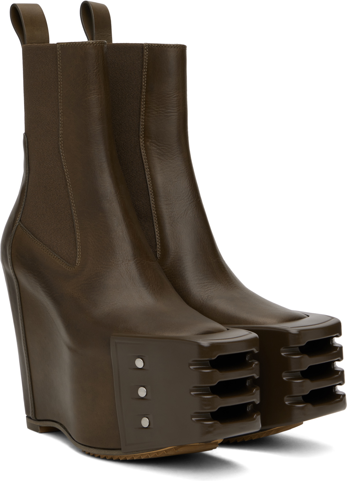Rick Owens Khaki Porterville Grilled Wedge Beatle Chelsea Boots