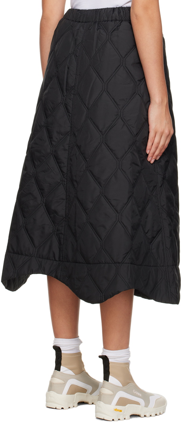 GANNI Black Quilted Midi Skirt