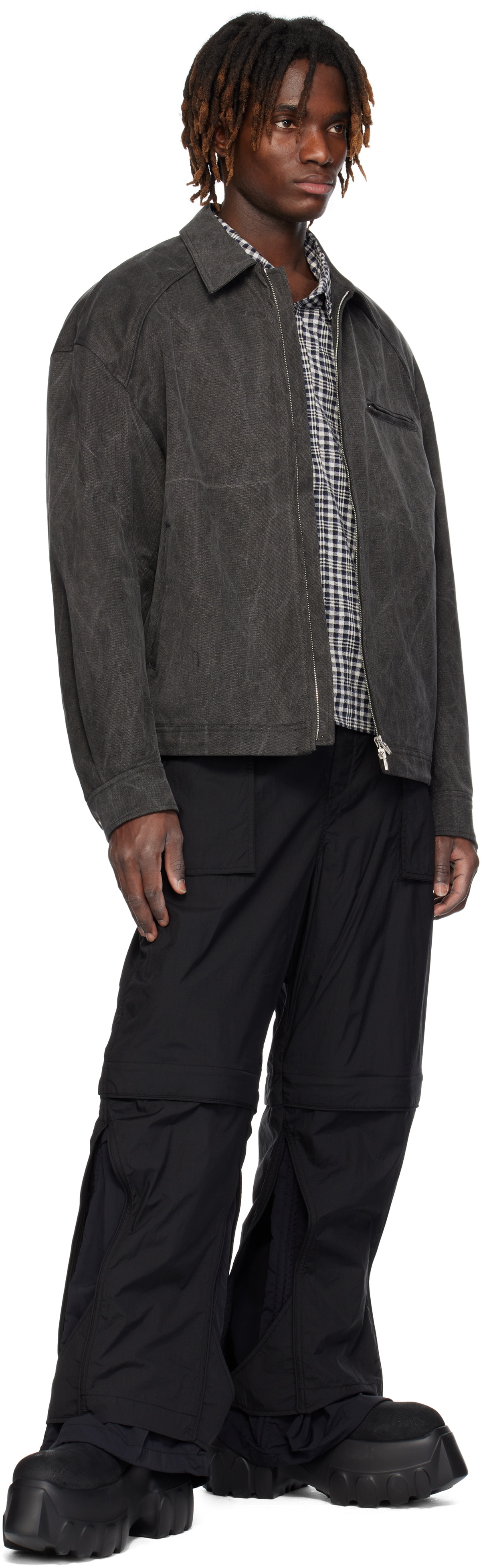 Juun.J Black Nylon Layered Trousers