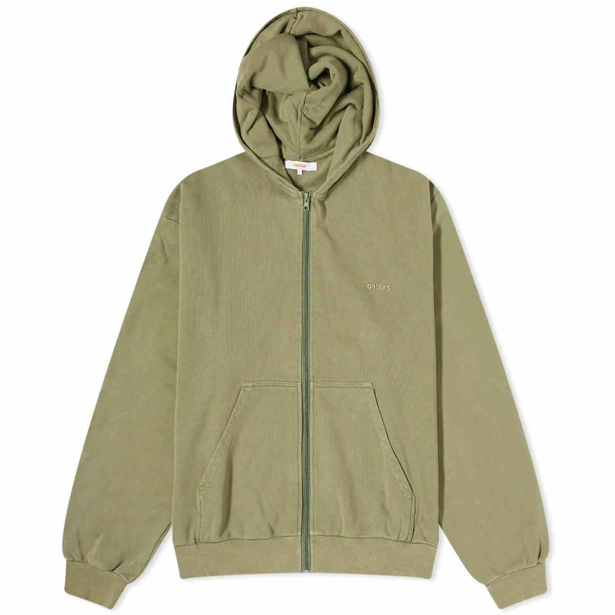 Checks Downtown Men's Overdyed Zip Hoodie in Olive Checks Downtown