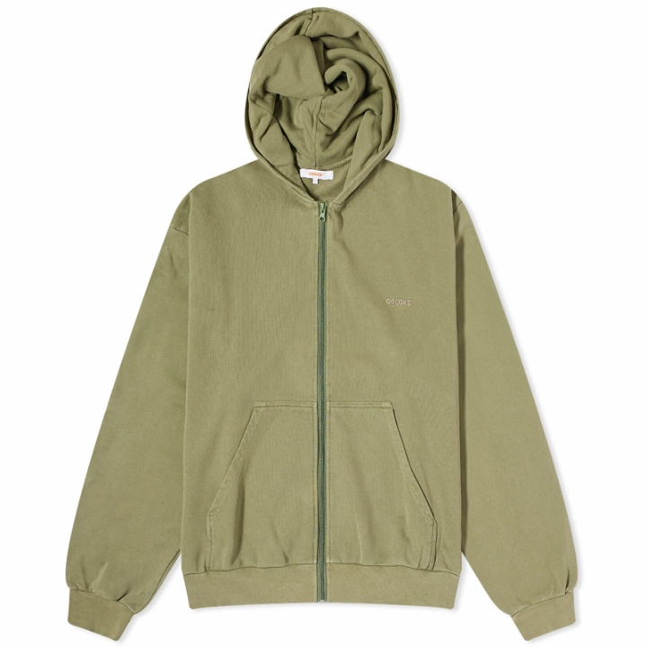 Photo: Checks Downtown Men's Overdyed Zip Hoodie in Olive