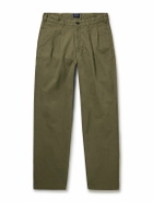 Noah - Straight-Leg Pleated Herringbone Cotton Trousers - Green