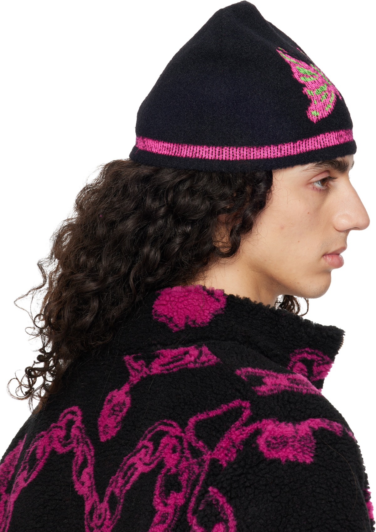 chopova lowenaニット帽 Chopova Lowena Black Cyber Butterfly Beanie Chopova Lowena