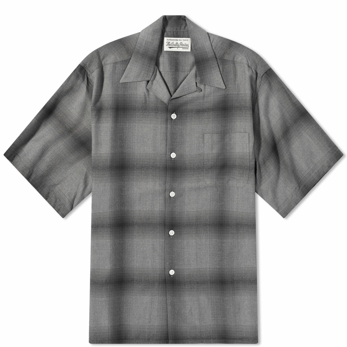 Wacko Maria Men's Short Sleeve Type 2 Ombre Check Open Collar Shir in  Gray/Black