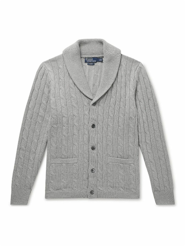 Photo: Polo Ralph Lauren - Shawl-Collar Cable-Knit Cashmere Cardigan - Gray