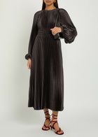 Joseph Ortiz Pleated Satin Midi Dress Brown