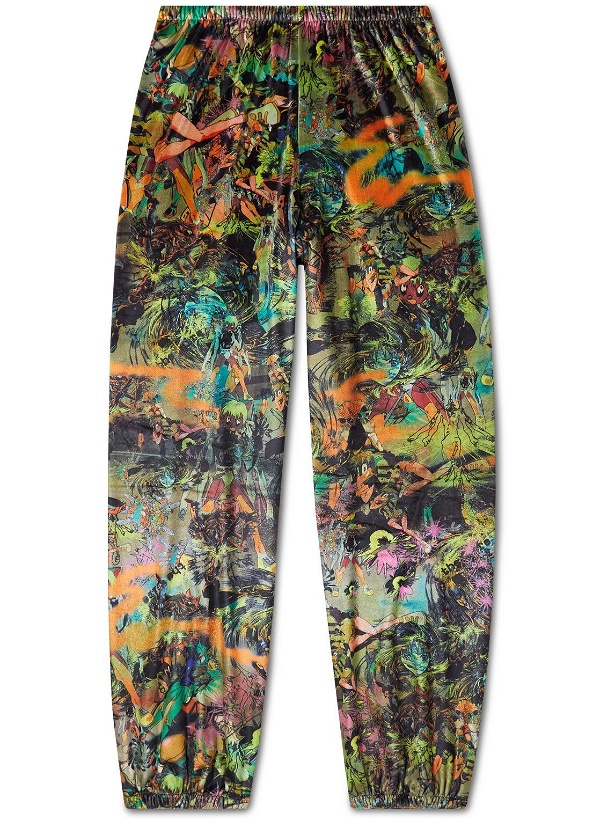 Photo: Liberal Youth Ministry - Tapered Printed Velour Trousers - Green