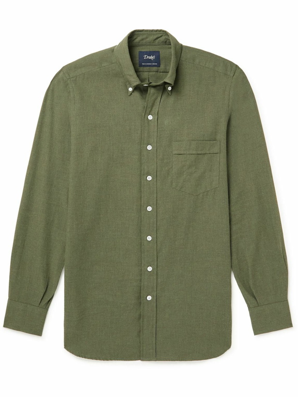 Photo: Drake's - Button-Down Collar Cotton-Flannel Shirt - Green