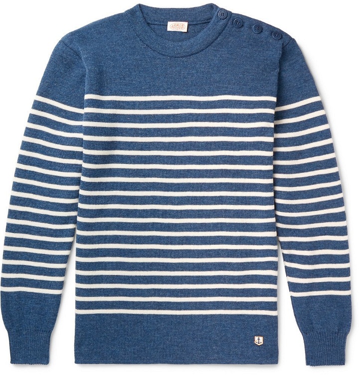 Photo: Armor Lux - Molene Slim-Fit Button-Embellished Striped Wool Sweater - Blue