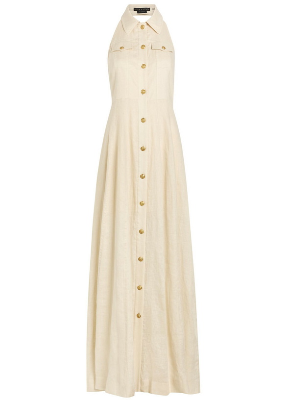 Photo: Alice + Olivia Kendall Halterneck Linen Maxi Dress Beige