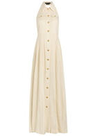 Alice + Olivia Kendall Halterneck Linen Maxi Dress Beige