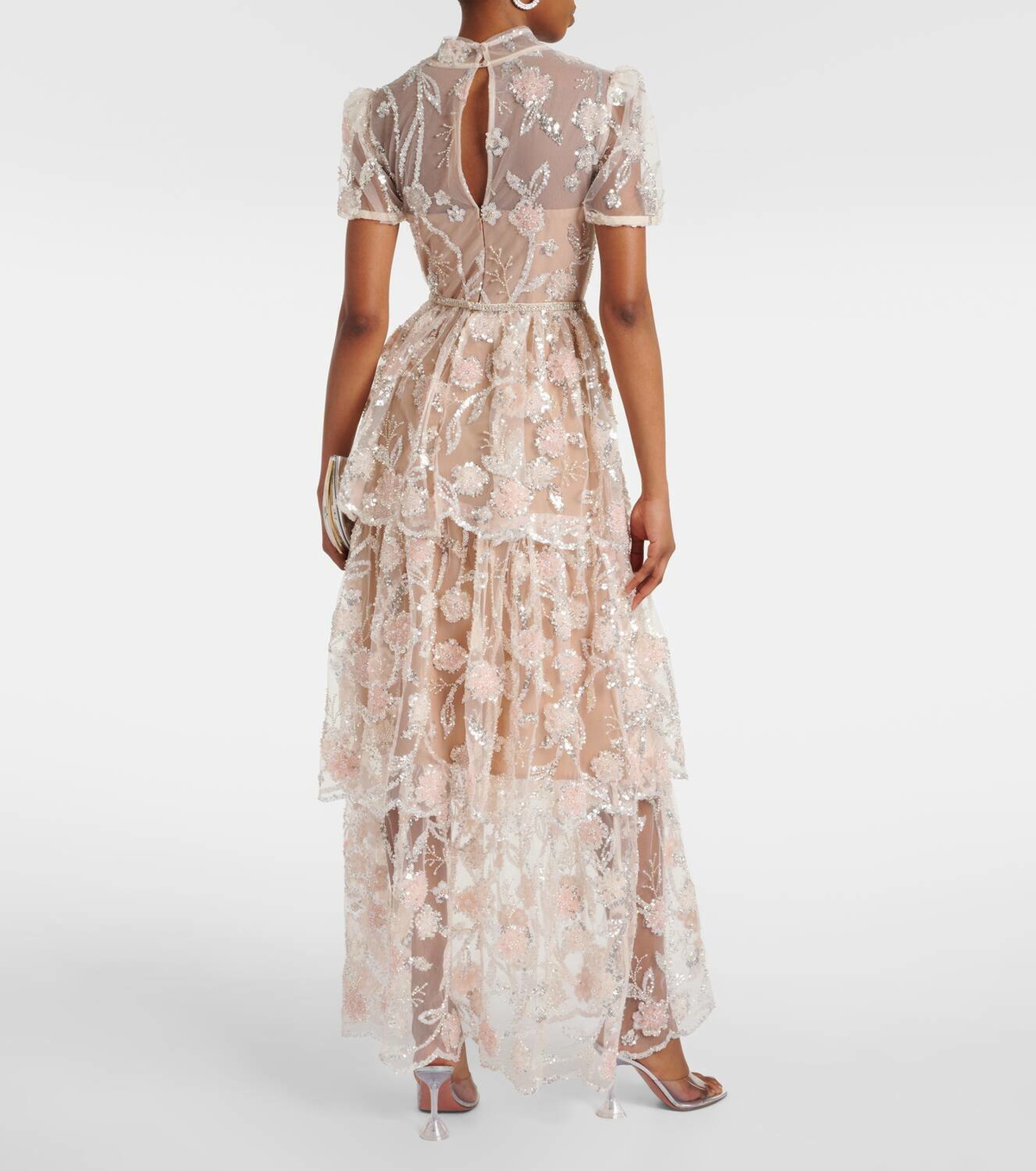 White Lace Dress Self Portrait Floral Embroidered Mesh Midi Dress Self  Portrait Flower Mesh Tiered Midi