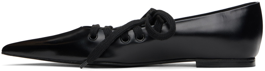 Pushbutton Black Lace-Up Ballerina Flats