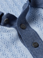 PIACENZA 1733 - Pointelle-Knit Silk and Linen-Blend Polo Shirt - Blue