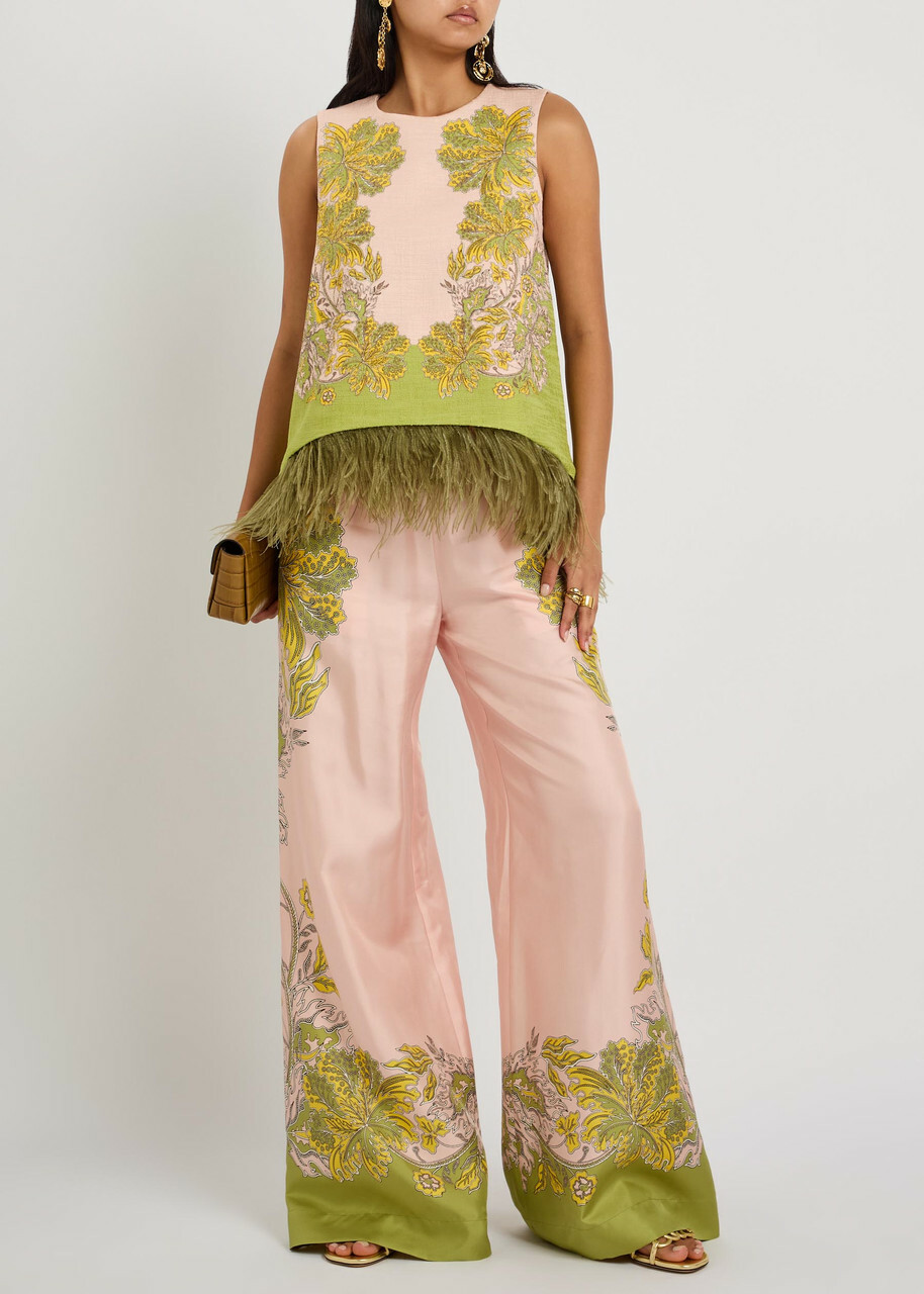 LA Double J La Scala Feather-trim Woven top Pink