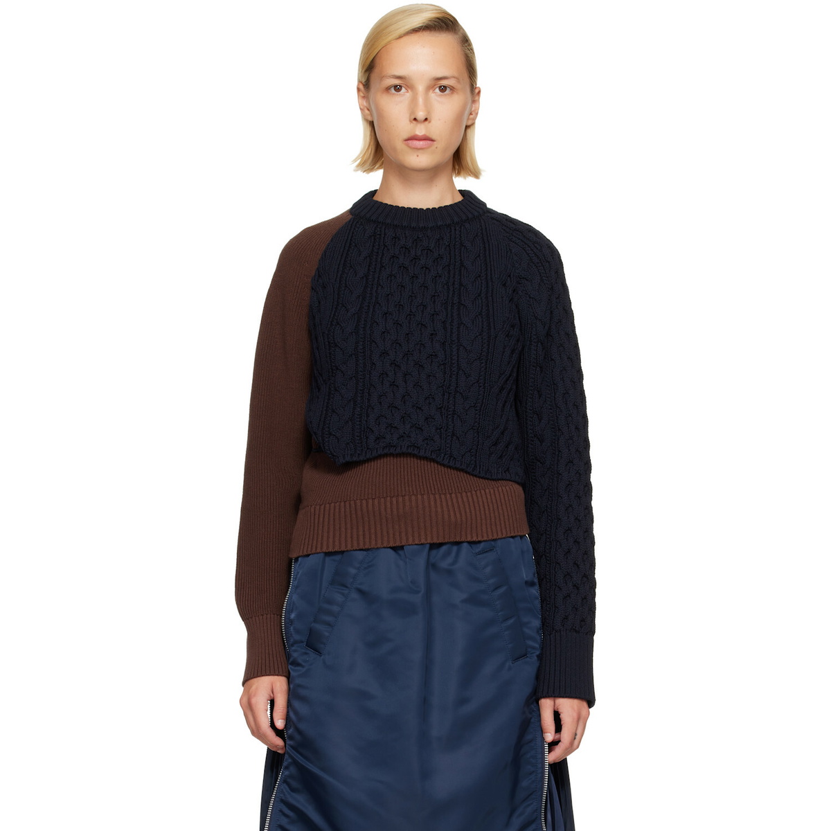sacai Black Nylon Twill x Knit Cardigan Sacai