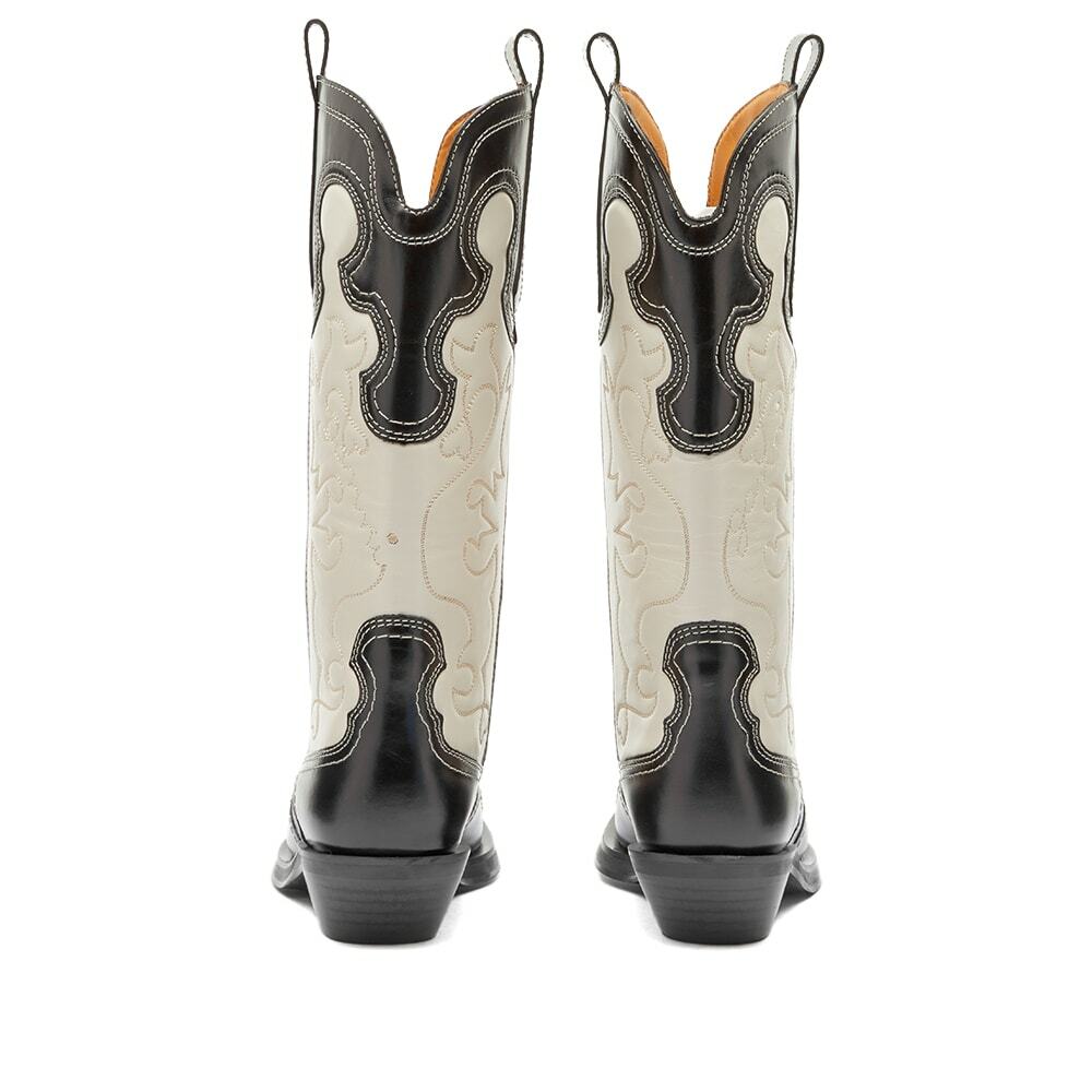 GANNI Women's Mid Shaft Embroidered Western Boot in Black/Egret GANNI