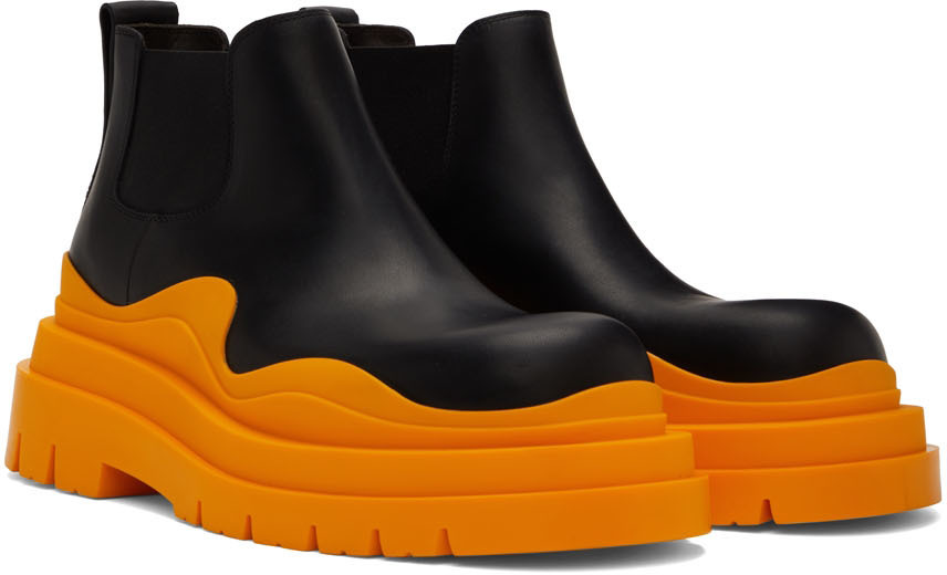 Bottega Veneta Black & Orange Tire Chelsea Boots Bottega Veneta