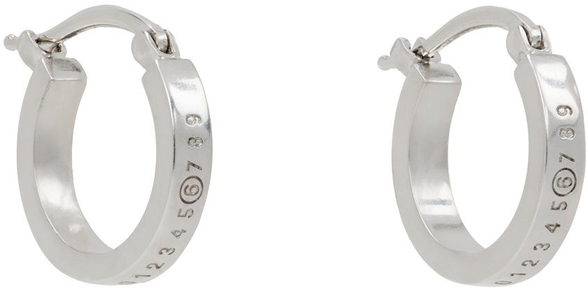 MM6 Maison Margiela Silver Numeric Minimal Signature Hoop Earrings