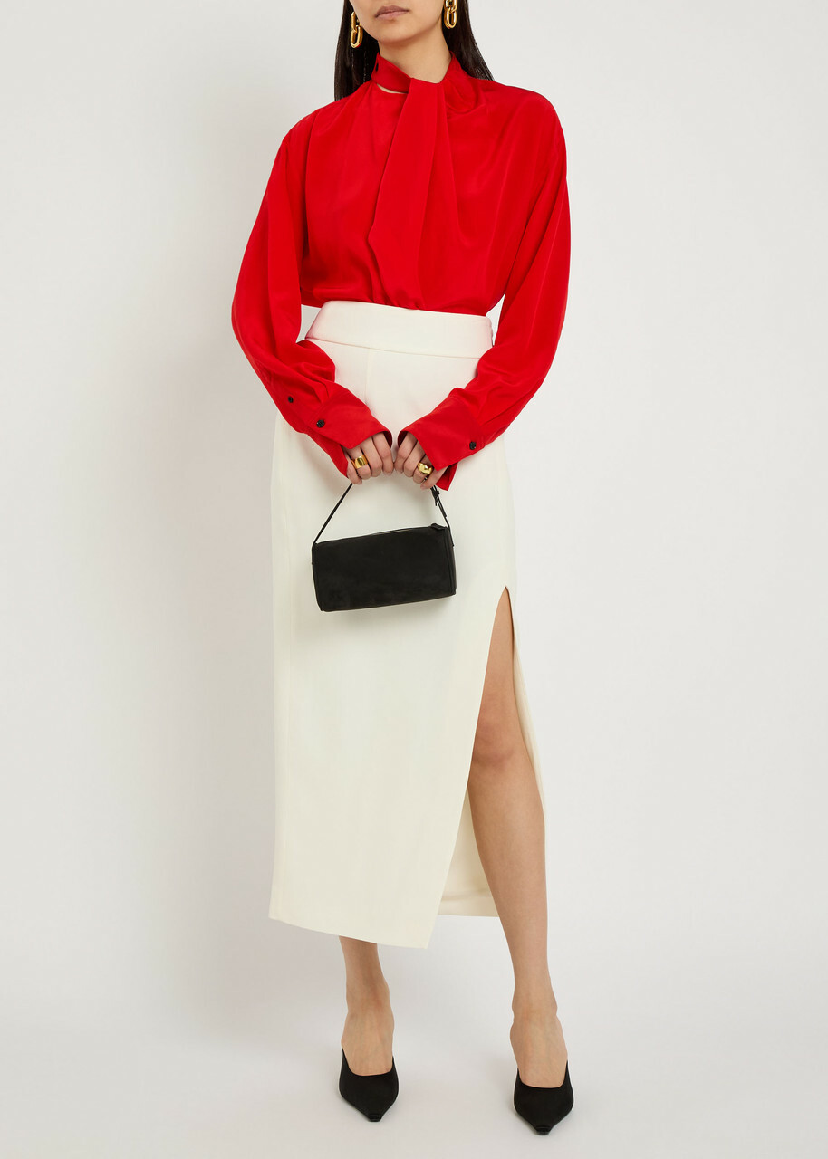 Victoria Beckham Split Twill Midi Skirt Ivory
