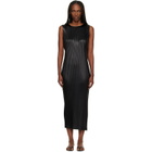 ISSEY MIYAKE Black Glossed Metal Pleats Midi Dress