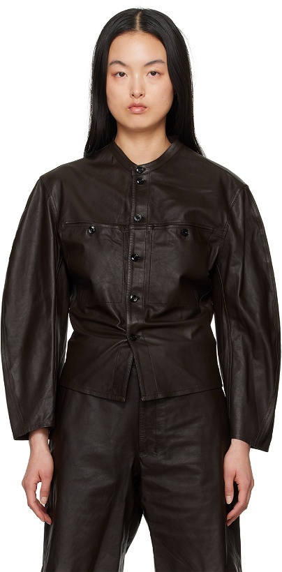 Photo: LEMAIRE Brown Curved Sleeve Leather Jacket