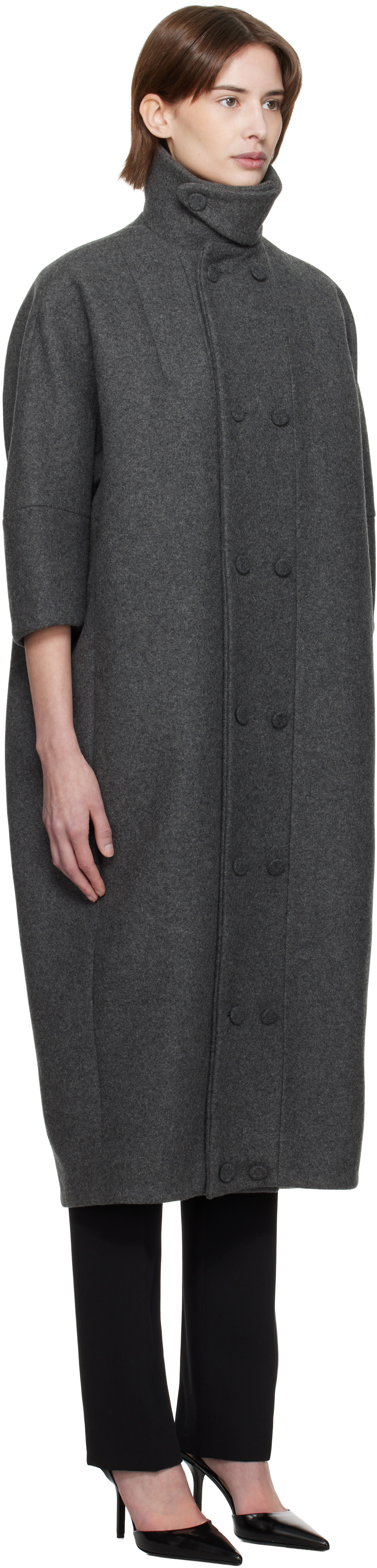 AARON ESH Gray Double Button Cocoon Coat