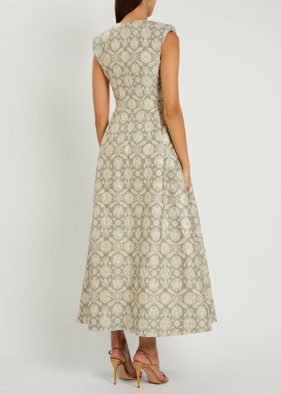 Huishan Zhang Kyle Floral-jacquard Cotton-blend Maxi Dress Grey