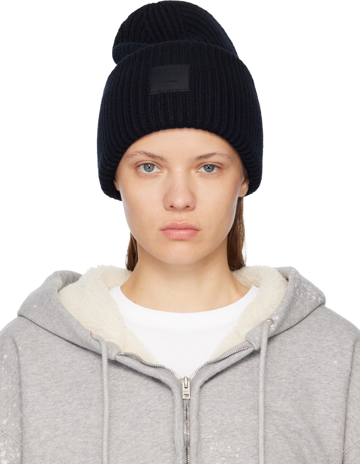 Acne Studios Black Large Face Logo Beanie Acne Studios