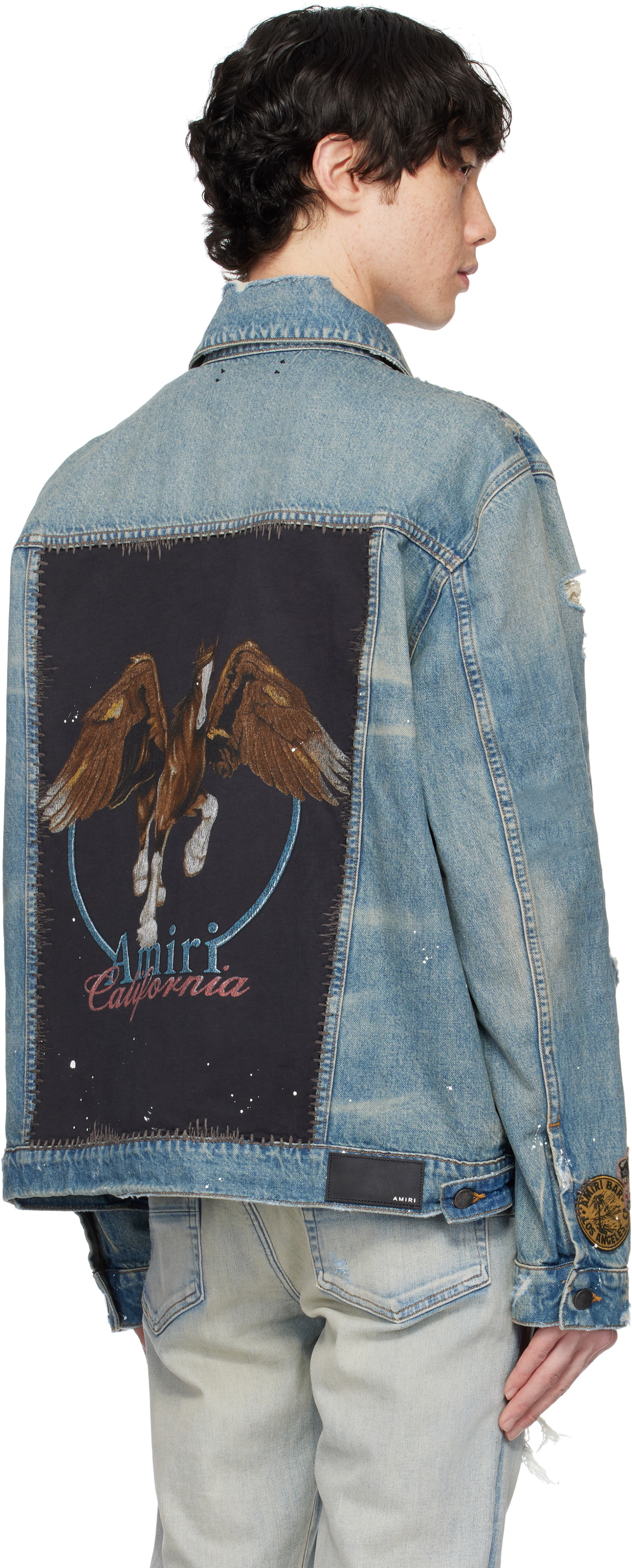 AMIRI Blue Vintage Pegasus Denim Trucker Jacket Amiri