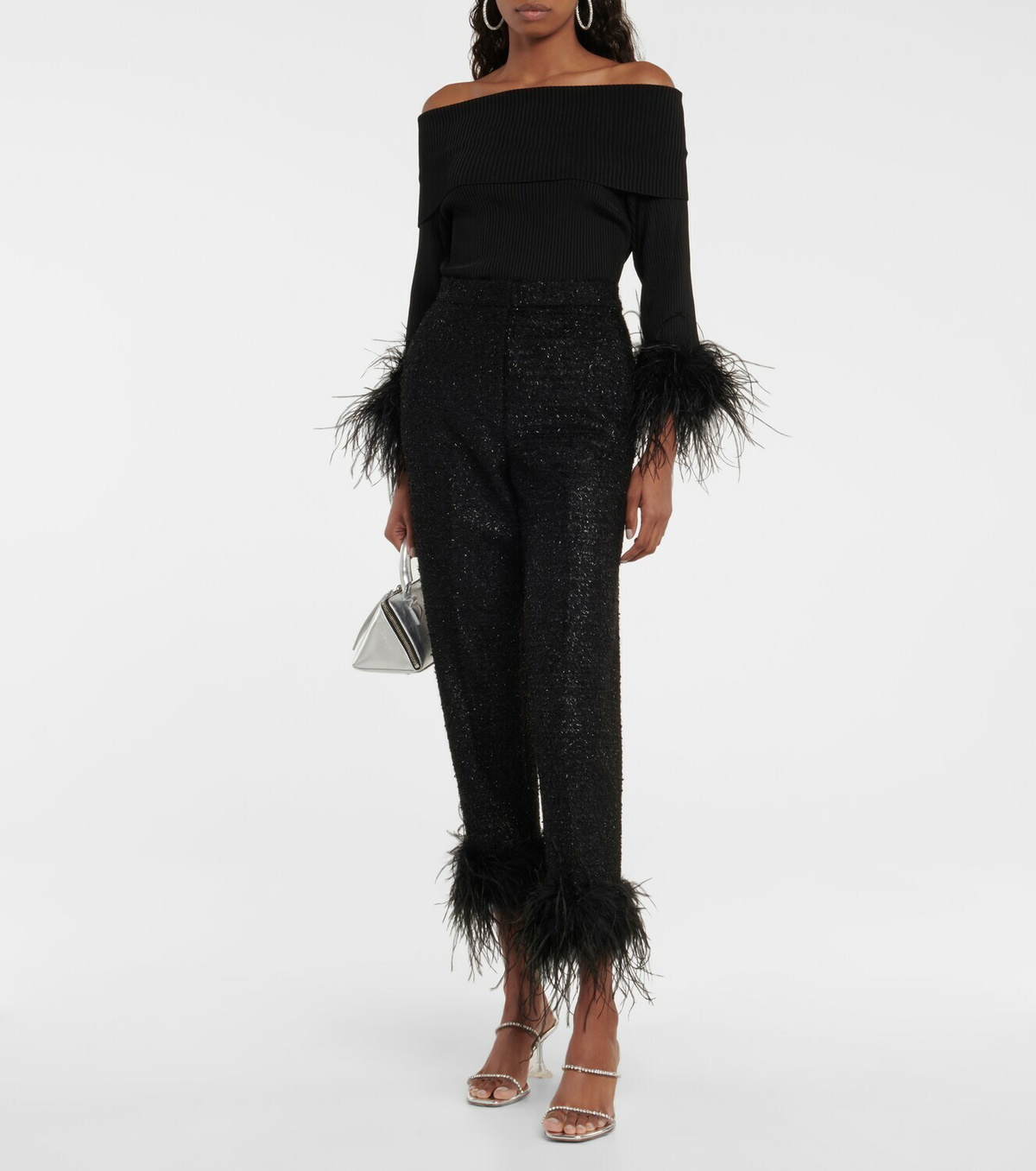 Rebecca Vallance Feather-trimmed off-the-shoulder top