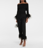 Rebecca Vallance Feather-trimmed off-the-shoulder top